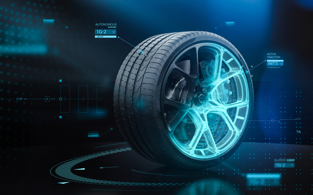 Futuristic,Sports,Car,Tyre,Technology,Concept,With,Rim,Wireframe,Intersection